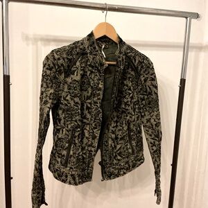 Free People Black and Gray Bomber Jacket